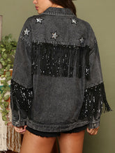 Load image into Gallery viewer, 2 Colors - Fringe Detail Long Sleeve Denim Jacket Ti Amo I love you
