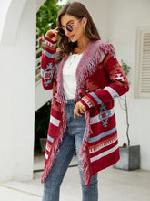 Load image into Gallery viewer, 2 Colors - Fringe Geometric Hooded Long Sleeve Cardigan Ti Amo I love you
