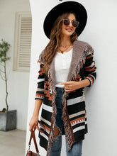 Load image into Gallery viewer, 2 Colors - Fringe Geometric Hooded Long Sleeve Cardigan Ti Amo I love you
