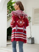 Load image into Gallery viewer, 2 Colors - Fringe Geometric Hooded Long Sleeve Cardigan Ti Amo I love you
