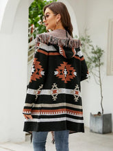 Load image into Gallery viewer, 2 Colors - Fringe Geometric Hooded Long Sleeve Cardigan Ti Amo I love you
