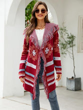 Load image into Gallery viewer, 2 Colors - Fringe Geometric Hooded Long Sleeve Cardigan Ti Amo I love you
