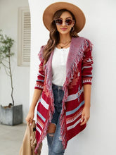 Load image into Gallery viewer, 2 Colors - Fringe Geometric Hooded Long Sleeve Cardigan Ti Amo I love you
