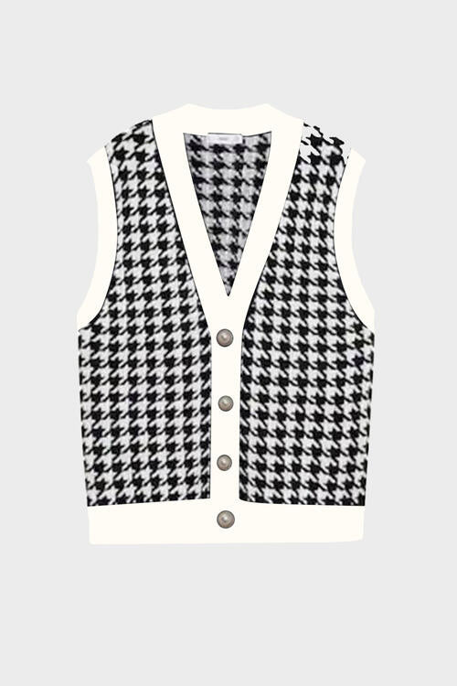 2 Colors - Houndstooth Button Front Sweater Vest Ti Amo I love you