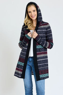 2 Colors - Long Tribal Print Hooded Cardigan Ti Amo I love you