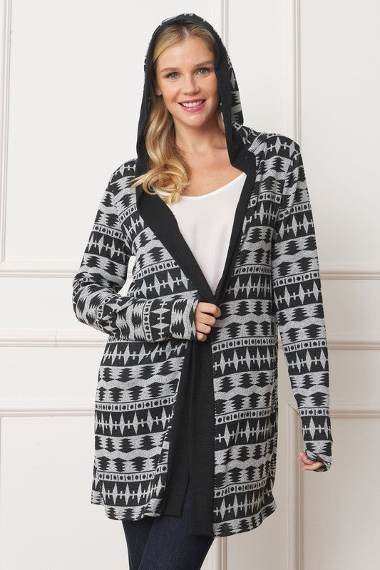 2 Colors - Long Tribal Print Hooded Cardigan Ti Amo I love you