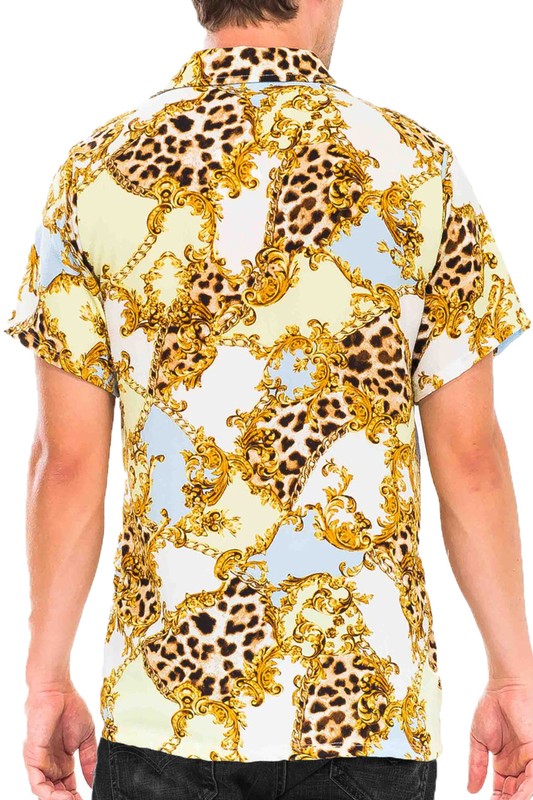 2 Colors - Mens / Mens Big & Tall- Leopard Cheetah Button Down Shirt Ti Amo I love you