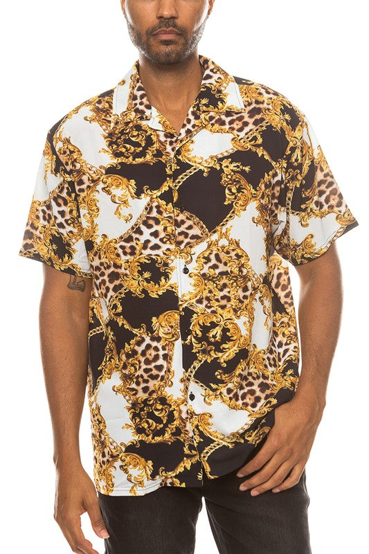 2 Colors - Mens / Mens Big & Tall- Leopard Cheetah Button Down Shirt Ti Amo I love you
