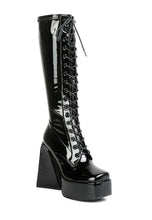 Load image into Gallery viewer, 2 Colors - Patent Leather Pu High Platform Calf Boots Ti Amo I love you
