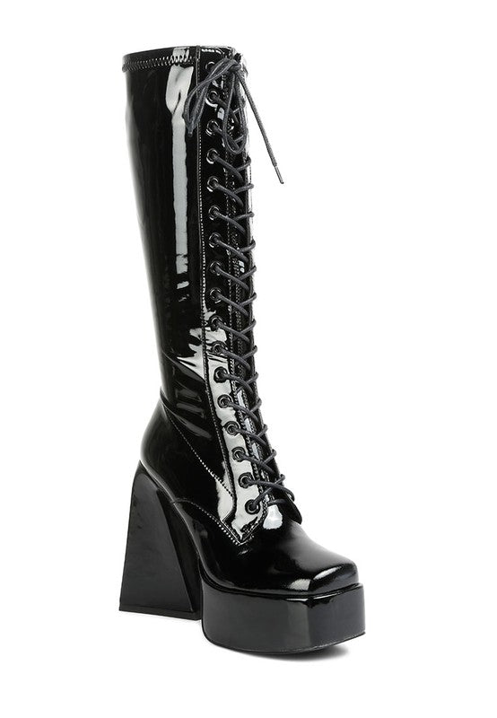 2 Colors - Patent Leather Pu High Platform Calf Boots Ti Amo I love you