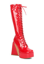 Load image into Gallery viewer, 2 Colors - Patent Leather Pu High Platform Calf Boots Ti Amo I love you
