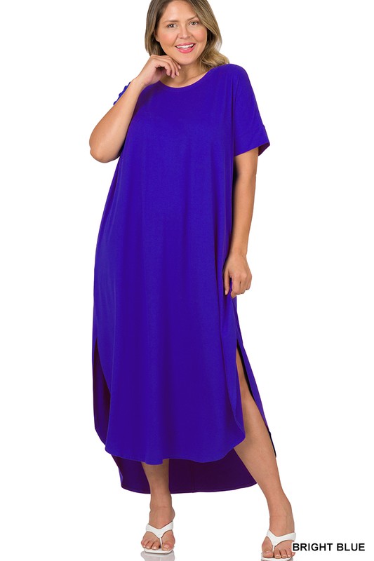 2 Colors - Womens Plus Size - Brushed DTY Short Sleeve Maxi Dress Ti Amo I love you