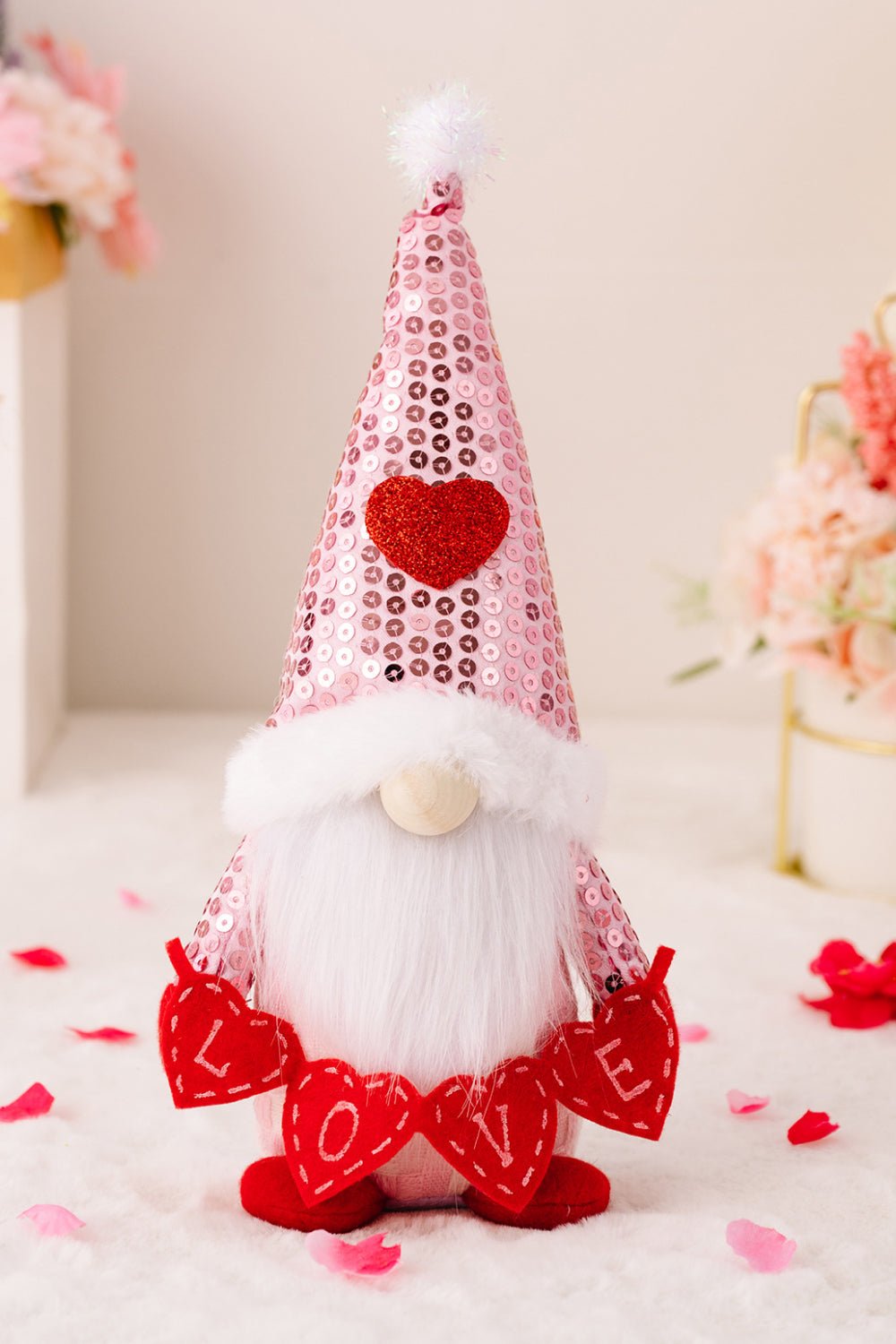2 Styles - Sequined Heart / Love - Pointed Hat Faceless Gnome Ti Amo I love you