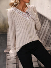 Load image into Gallery viewer, Lace Detail V-Neck Long Sleeve T-Shirt
