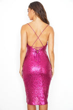 Load image into Gallery viewer, Sequin Cowl Front Bodycon Dress
