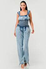 Load image into Gallery viewer, Chambray Charm Ruffled Jumpsuit
