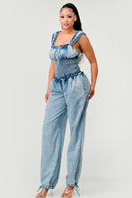 Load image into Gallery viewer, Chambray Charm Ruffled Jumpsuit
