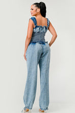 Load image into Gallery viewer, Chambray Charm Ruffled Jumpsuit
