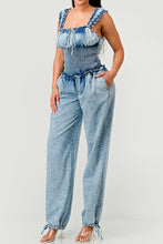 Load image into Gallery viewer, Chambray Charm Ruffled Jumpsuit
