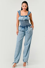 Load image into Gallery viewer, Chambray Charm Ruffled Jumpsuit
