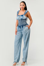 Load image into Gallery viewer, Chambray Charm Ruffled Jumpsuit
