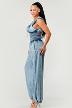 Load image into Gallery viewer, Chambray Charm Ruffled Jumpsuit
