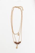 Load image into Gallery viewer, Three Layered Rustic Gold Charmed Necklace

