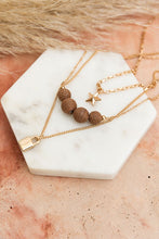 Load image into Gallery viewer, Three Layered Rustic Gold Charmed Necklace
