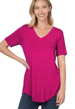 Load image into Gallery viewer, Womens / Teen Girls - Luxe Rayon Short Sleeve V-Neck Hi-Low Hem Tops
