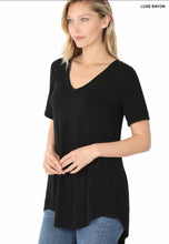 Load image into Gallery viewer, Womens / Teen Girls - Luxe Rayon Short Sleeve V-Neck Hi-Low Hem Tops
