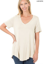 Load image into Gallery viewer, Womens / Teen Girls - Luxe Rayon Short Sleeve V-Neck Hi-Low Hem Tops
