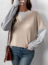Load image into Gallery viewer, Perfee Contrast Round Neck Long Sleeve T-Shirt
