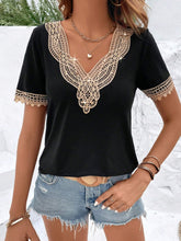 Load image into Gallery viewer, Lace Detail V-Neck Short Sleeve Blouse
