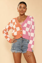 Load image into Gallery viewer, Two Tone Checkered Cropped Knit Cardigan
