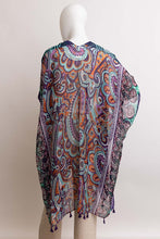 Load image into Gallery viewer, Paisley Print Open Front Kimono w/ Cinched Arms
