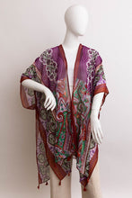 Load image into Gallery viewer, Paisley Print Open Front Kimono w/ Cinched Arms
