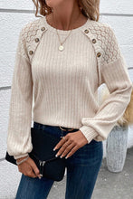 Load image into Gallery viewer, Contrast Lace Raglan Sleeve Buttoned Ribbed Top

