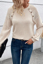 Load image into Gallery viewer, Contrast Lace Raglan Sleeve Buttoned Ribbed Top
