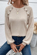 Load image into Gallery viewer, Contrast Lace Raglan Sleeve Buttoned Ribbed Top
