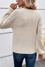 Load image into Gallery viewer, Contrast Lace Raglan Sleeve Buttoned Ribbed Top
