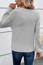Load image into Gallery viewer, Contrast Lace Raglan Sleeve Buttoned Ribbed Top
