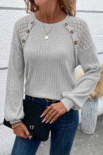 Load image into Gallery viewer, Contrast Lace Raglan Sleeve Buttoned Ribbed Top
