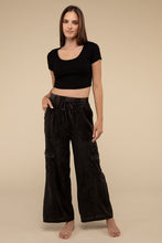 Load image into Gallery viewer, Washed Linen Elastic Band Waist Cargo Pants
