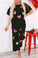 Load image into Gallery viewer, 2pc Black Sequin Heart Graphic Textured Outfit
