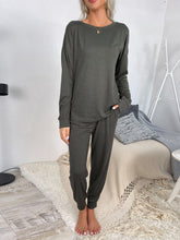 Load image into Gallery viewer, Shiny Round Neck Top and Drawstring Pants Lounge Set
