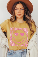 Load image into Gallery viewer, XOXO Smiley Face Sequined Short Sleeve T-Shirt
