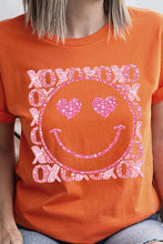 Load image into Gallery viewer, XOXO Smiley Face Sequined Short Sleeve T-Shirt
