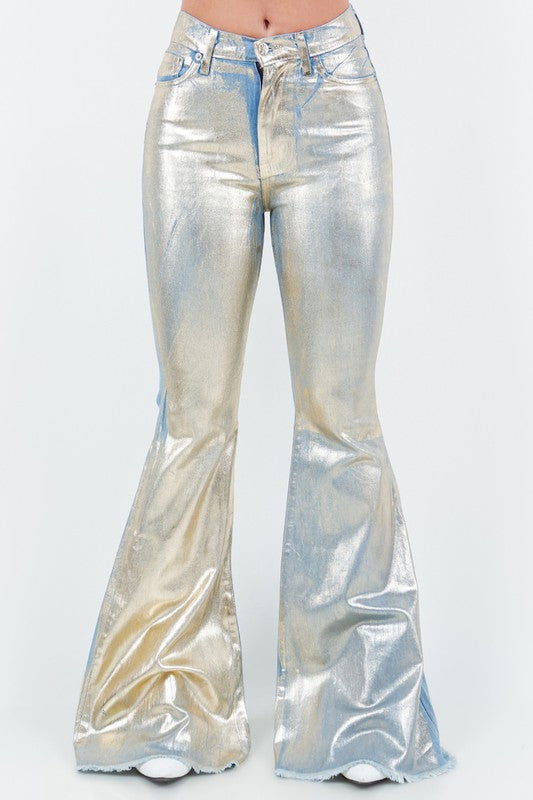 Bell Bottom Jeans in Gold Foil