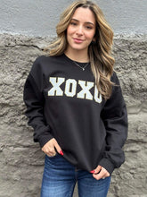 Load image into Gallery viewer, Plus Size XOXO Faux Patch Black Sweatshirt
