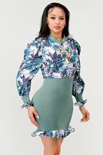 Load image into Gallery viewer, Spring Floral Mesh Contrast Ruffle Mini Dress
